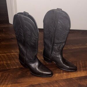 Tecovas Black Leather Heeled Boots